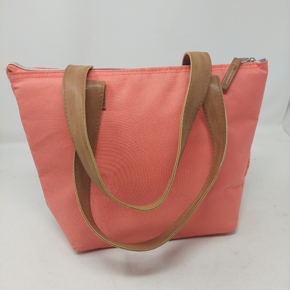 Emma & Chloe Salmon Pink Blue Woven Chevron Insulated Lunch Bag Beachy Coastal - Picture 5 of 12